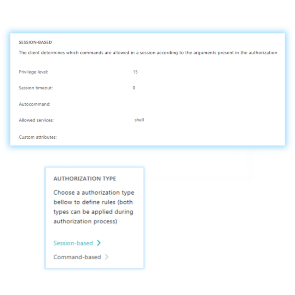 tacacs+ session based authorization and account portnox