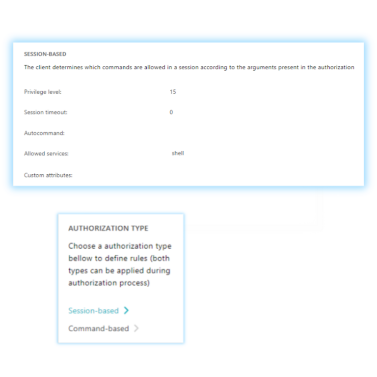 tacacs+ session based authorization and account portnox