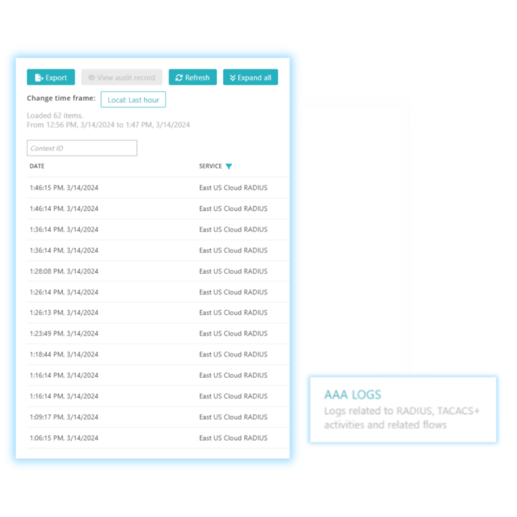 tacacs+ aaa logs portnox